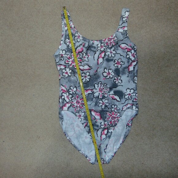 Kathy Ireland Grey White Pink Flowers Cotton Leotard XL - Picture 5 of 6